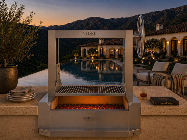 Brasa III Drop-In Santa Maria Grill – Stainless Steel, Montecito pool terrace dusk.