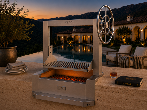 Brasa III Drop-In Santa Maria Grill – Stainless Steel, Montecito pool terrace evening.