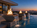 Cazo Fire & Water Bowl - Natural Gray, Hollywood Hills poolside dusk