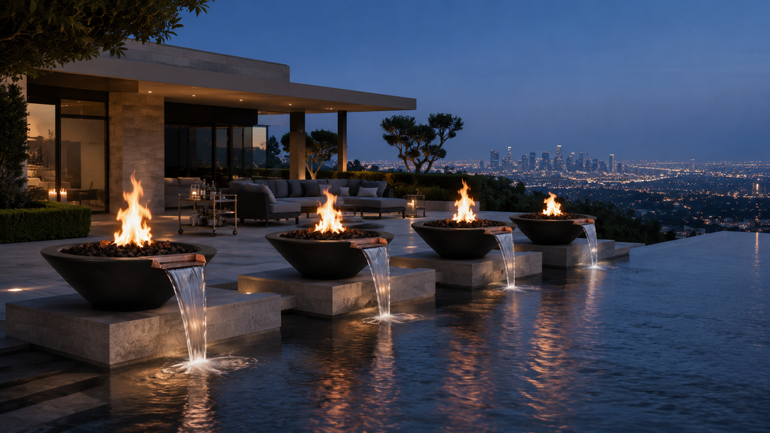Cazo Fire & Water Bowl - Black, Bel Air poolside entertaining
