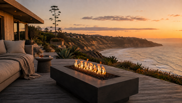 Del Mar Fire Pit - Black, coastal home deck