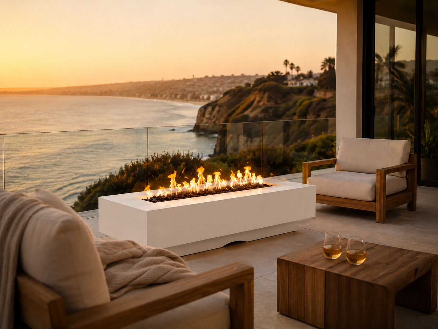 Del Mar Fire Pit - Limestone, coastal condo balcony