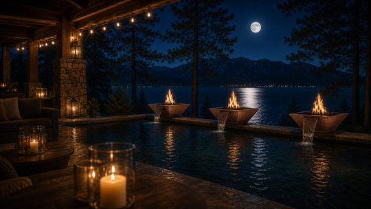 Maya Fire & Water Bowl - Hammered Copper, Lake Tahoe three-bowl installation