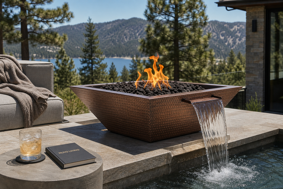 Maya Fire & Water Bowl in hammered copper — Big Bear, daytime
