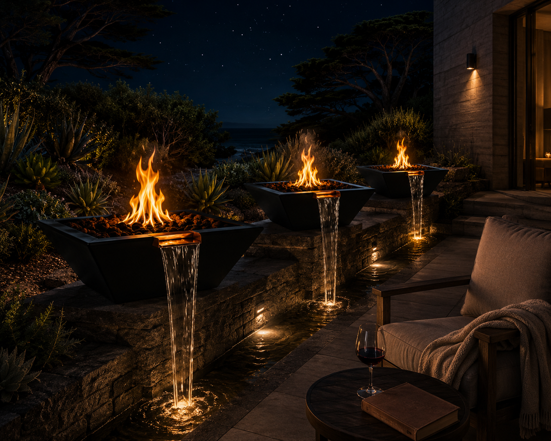 Maya Fire & Water Bowl in GFRC, Black — Big Sur