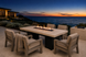 Alameda 60" Fire Table – White Limestone, Malibu terrace at dusk.