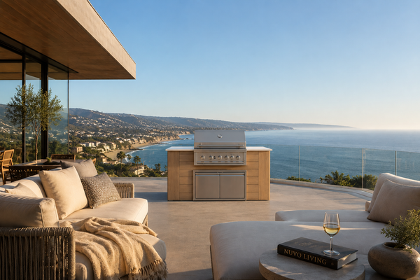 Pacific 72" BBQ Island - Weathered Oak, Malibu terrace daylight