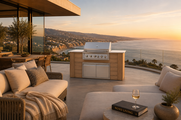Pacific 72" BBQ Island - Weathered Oak, Malibu terrace sunset