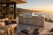 Pacific 96" BBQ Island - Weathered Oak, Malibu terrace golden hour