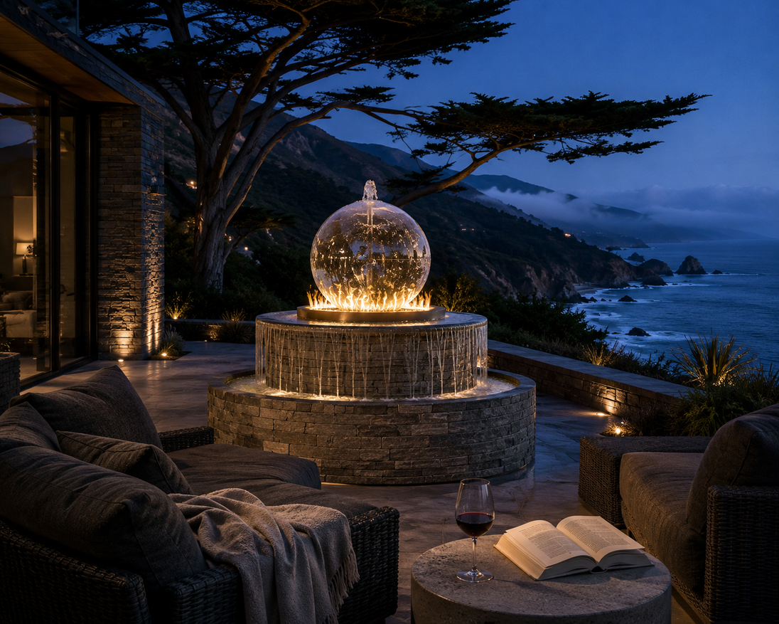 Round Atlas Fire & Water Feature — Big Sur