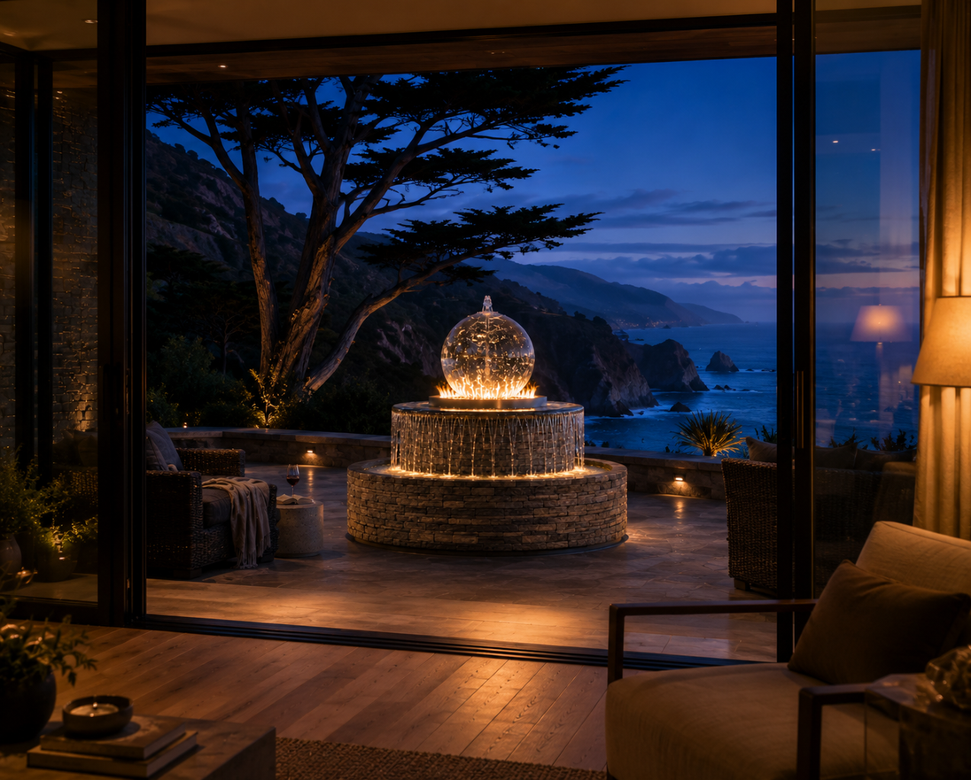 Round Atlas Fire & Water Feature — Big Sur