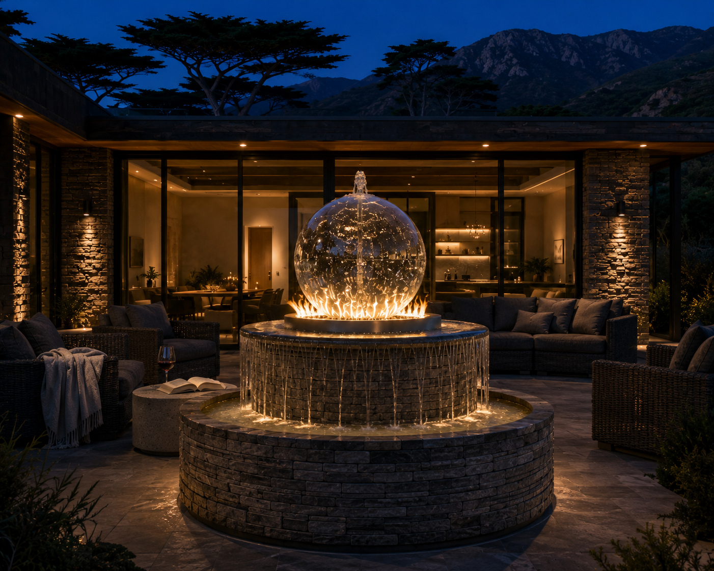 Round Atlas Fire & Water Feature — Big Sur