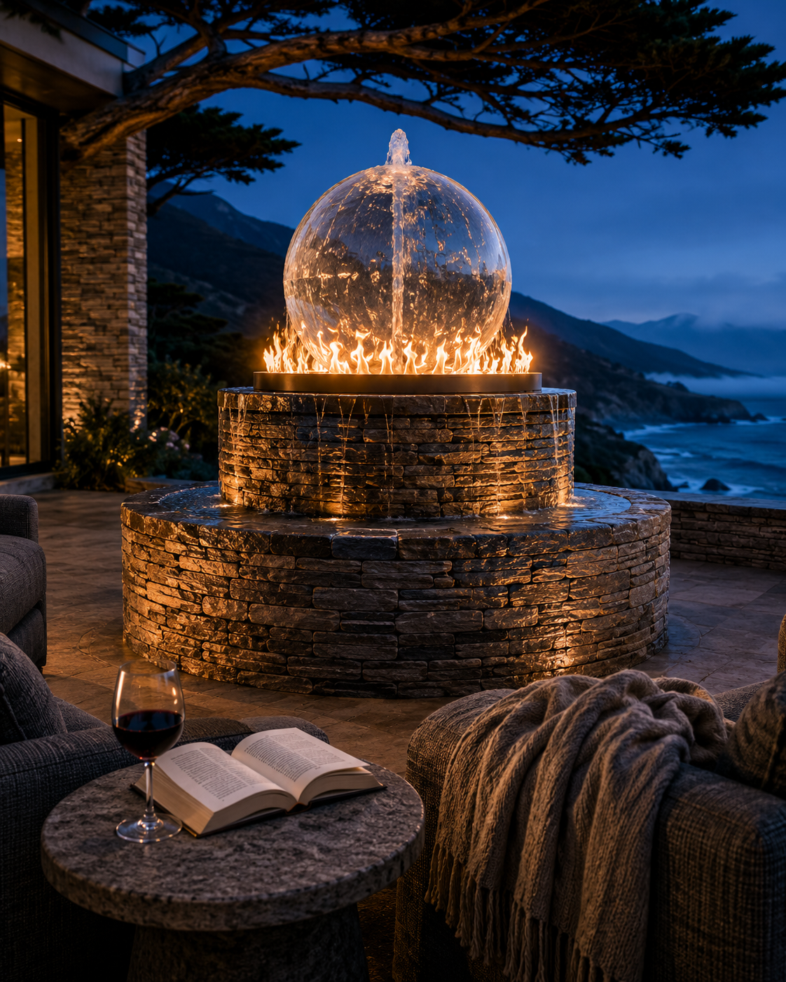 Round Atlas Fire & Water Feature — Big Sur