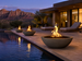 Sedona Fire Pit - Chestnut, poolside three bowls dusk