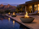 Sedona Fire Pit - Chestnut, poolside three bowls dusk