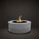 Unity Fire Pit in Stainless Steel with lit flame, studio composite