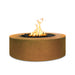Unity Fire Pit in Corten Steel with lit flame, front view