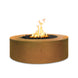 Unity Fire Pit in Corten Steel with lit flame, front view