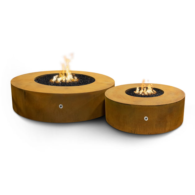 Unity Fire Pit in Corten Steel, 48 inch and 72 inch sizes side by side