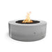 Unity Fire Pit in Stainless Steel with lit flame, front view