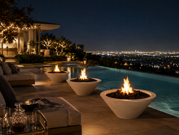 Cazo Fire Bowl - Limestone, poolside night entertaining