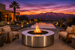 Nuvō Living Unity Fire Pit in Stainless Steel, lifestyle setting